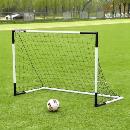 SPORTAPPY 4x6 Football Goal Heavy Duty All-Weather Steel Frame Quick Assembly Football Training Goal Backyard Garden Outdoor Match Equipment Sturdy Ground-Staked System with Polyester Net