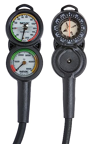 SEAC Sub Console 3 Pressure Depth Gauge and Compass, Red, One Size (0600012005000A)