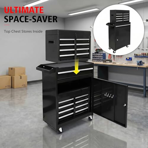5-Drawer-Tool-Chest-Detachable-Top-Box-for-Garage-Black-Rolling-Mobile-Storage-Cabinet-Organizer-with-Lockable-Wheels-for-Workshop-Utility-Heavy-Duty-Metal-Construction