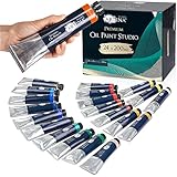 Artina Studio 24x 200ml Set de Pinturas al Oléo – Pinturas al Oléo Mezclables con Pinceles y Cuchillos para Pintar – colores para profesionales - alta pigmentación, secado rápido