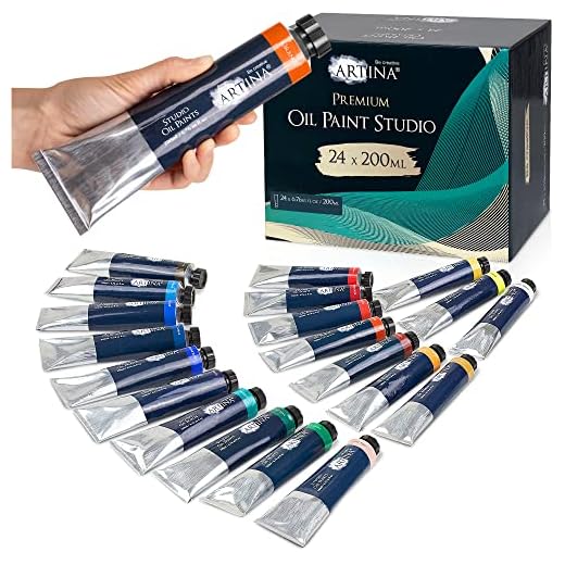 Artina Studio 24x 200ml Set de Pinturas al Oléo – Pinturas al Oléo Mezclables con Pinceles y Cuchillos para Pintar – colores para profesionales - alta pigmentación, secado rápido