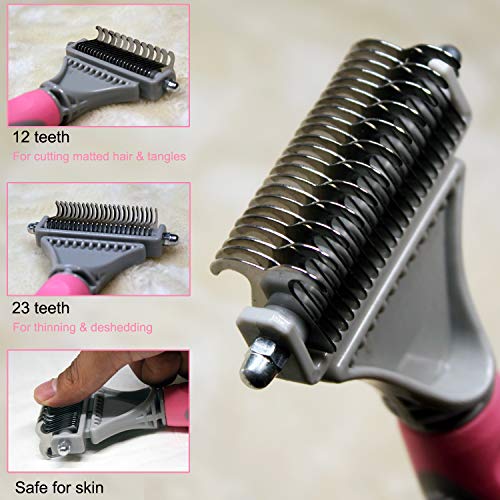Pet Dematting Comb  2 Sided Undercoat Rake for Cats  Dogs  Safe Grooming Tool for Easy Mats  Tangles Removing  Medium and Long Haired Cats Dogs Brush for Shedding Pink  Cucciolini Doodles Pet dematting comb  2 sided undercoat rake for cats  dogs  safe grooming tool for easy mats  tangles removing  medium and long haired cats dogs brush for shedding pink   cucciolini doodles