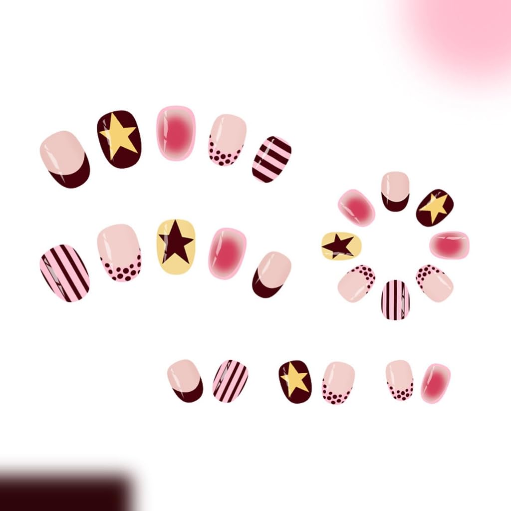 Light French with Dots Stripes, Elegant ABS Artificial Nails for Women