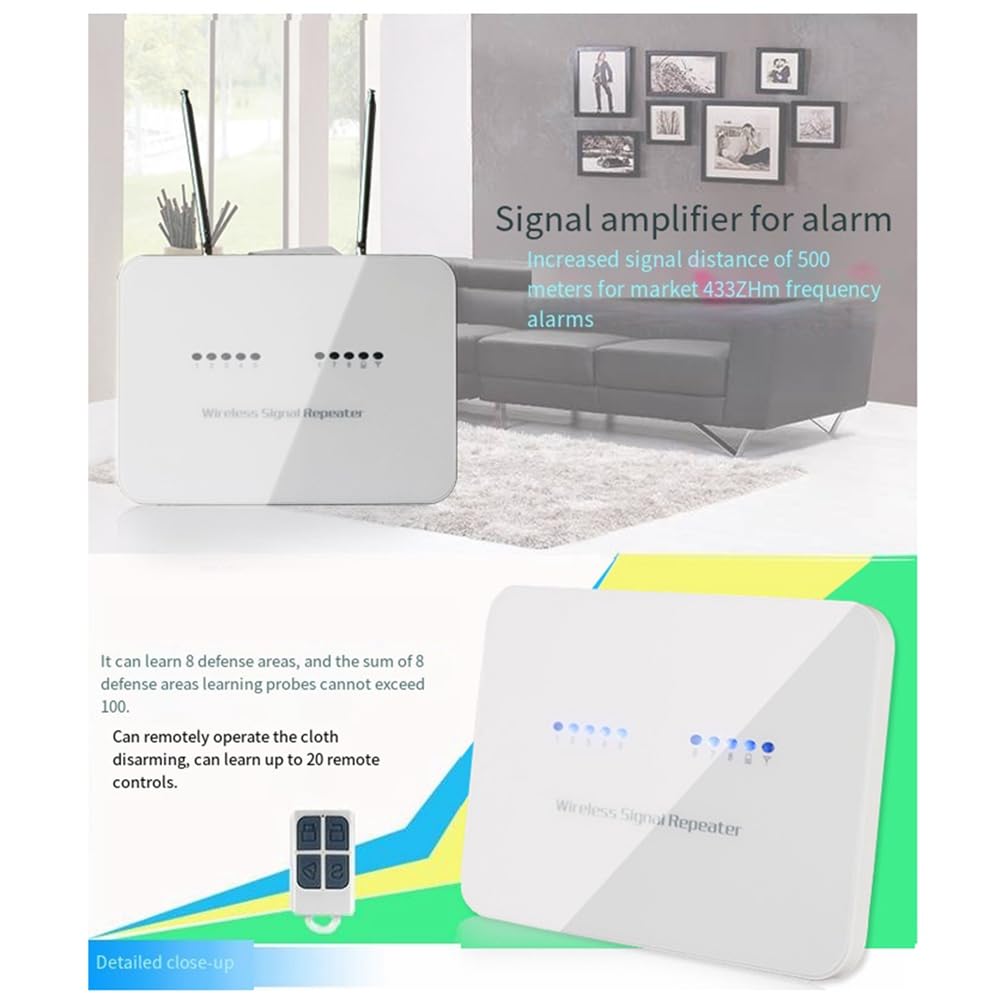 Ripetitore di Segnale Wireless 433 MHz, Trasmettitore, Amplificatore per gsm PTSN WiFi, di Allarme Antifurto Domestico, Cavi, Spina UE