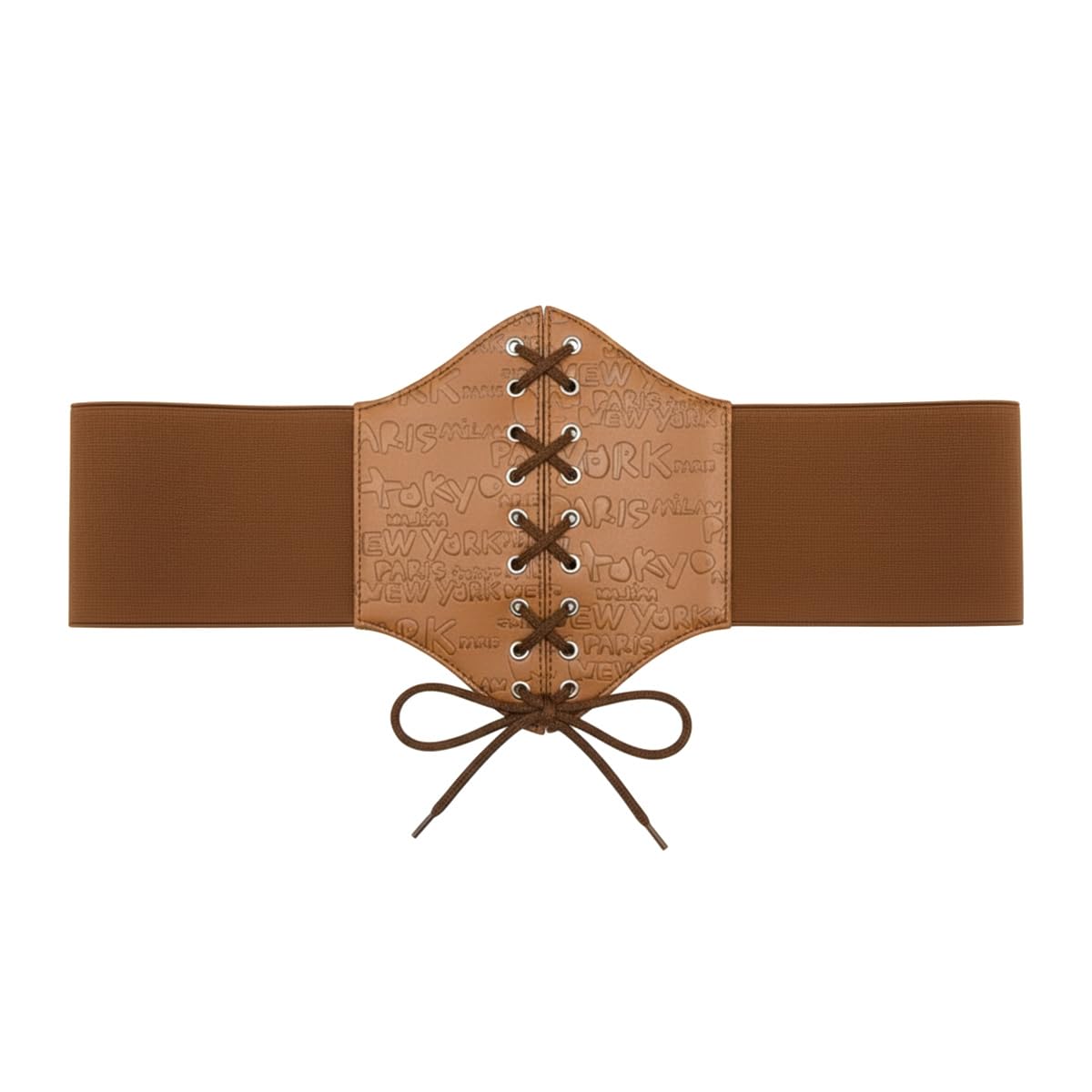 Women's Fashion Corset Belt, Black Elastic Waist Cincher with City Names Pattern, Lace-Up Design-picture-15