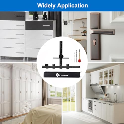 Image of Aluminum Cabinet Hardware Jig, Punch Locator Drill Guide,Wood Drilling Dowelling Guide for Installation of Handles Knobs on Doors and Drawer, Cabinet Template Tool for Handles and Pulls