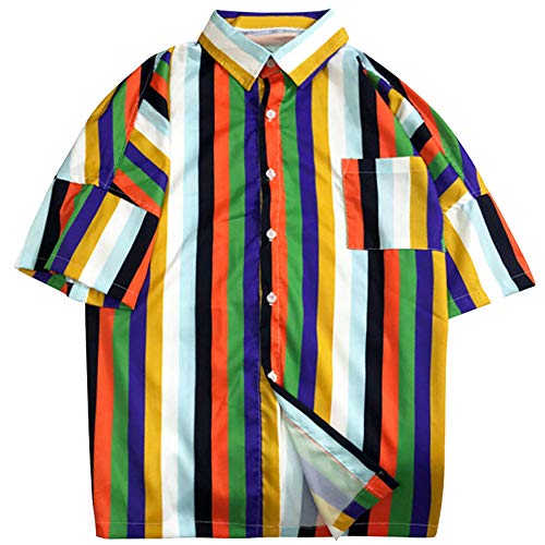 ZAFUL Men's Casual Short Sleeves Chest Pocket Striped Print Drop Shoulder Shirt