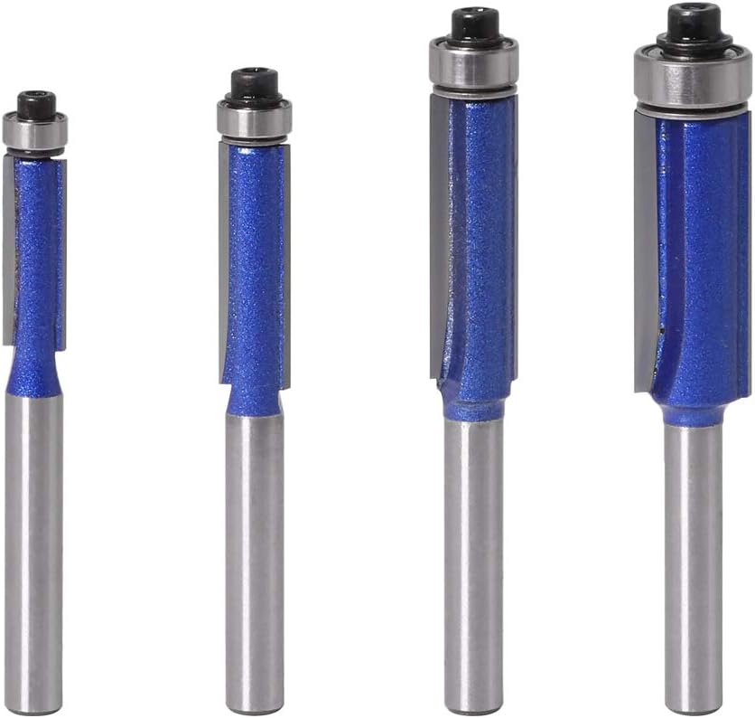 4pcs 1/4" Shank Top Bearing Flush Trim Router Bits Set Cutting Diameter 1/4" 5/16" 3/8" 1/2"