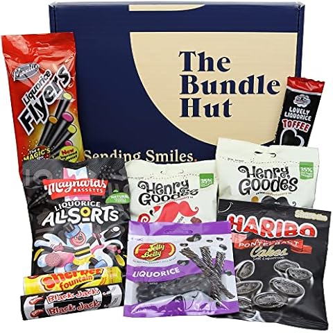 Liquorice Sweets Gift Set Hamper Box from The Bundle Hut: Includes Bassetts Liquorice Allsorts, Liquorice Flyers, Red Liquorice, Liquorice Toffee & more, 1.2kg (Blue Box) Cover