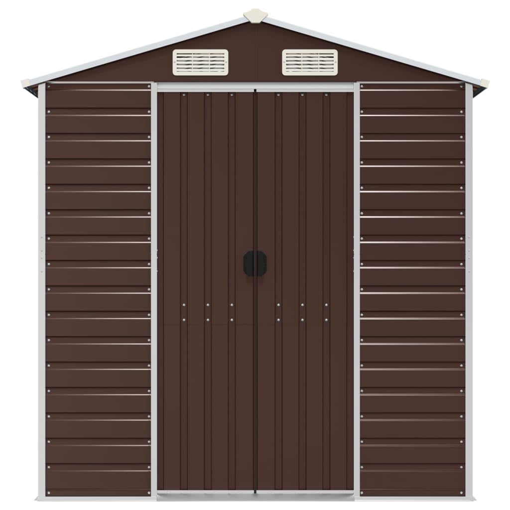 IKAYAA Cobertizo de Jardín Exterior 191 x 300 x 198 cm Caseta de Jardín Metálica con 2 Puertas Corredizas y 4 Ventanas para Almacenamiento de Herramientas Marrón