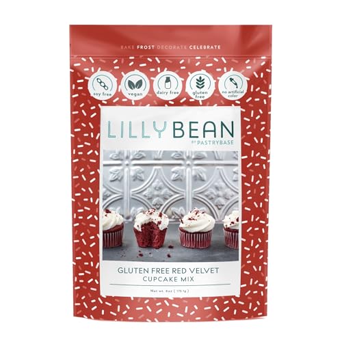LillyBean Gluten Free Moist Red Velvet Cake and Cupcake Mix with No Artificial Colors - Dairy and Soy Free, Vegan - Makes Delicious Desserts - Cakes, Donuts, Cake Pops - 12 oz