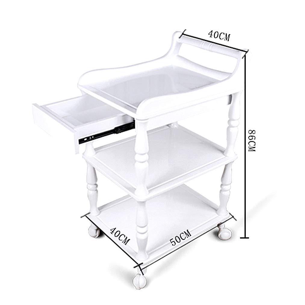 Carrelli da Portata Carrello di Servizio per Hotel con rotelle, Carrello da Cucina a 3 Piani con Piano in Legno, Carrello di Servizio, mensola Rimovibile e ripiano (Bianco)