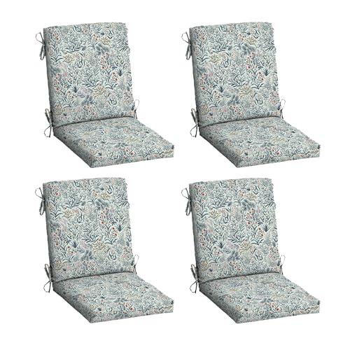 Arden 4-Pack Outdoor Patio Dining Chair Cushion, 20x44, Rain-Proof Seat Pad, Fade-Resistant Outdoor Cushion Pistachio Botanical