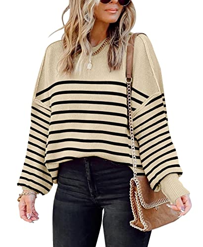 Image of Womens Oversized Sweaters Fall 2026 Fashion Clothes Colorblock Knit Tops | ETCYY Striped Sweaters For Women Trendy,Batwing Sleeve Oversized Sweater Pullover Tops,Cute,Spring Winter Fall Outfits