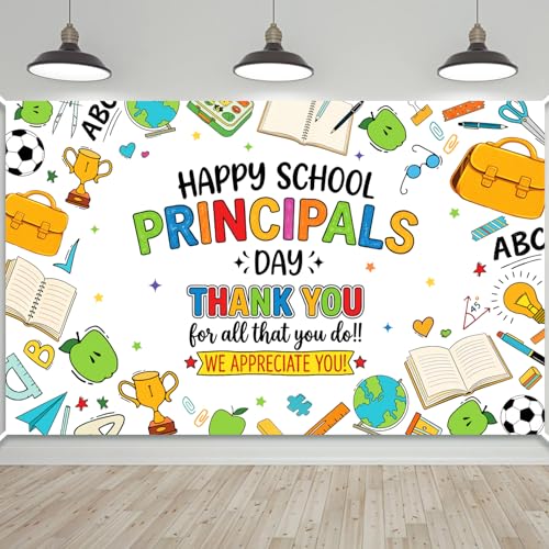 Happy School Principal Day Decorations School Principal Appreciation Backdrop Photography Banner for Celebrate School Classroom Middle & Elementary School Events.
