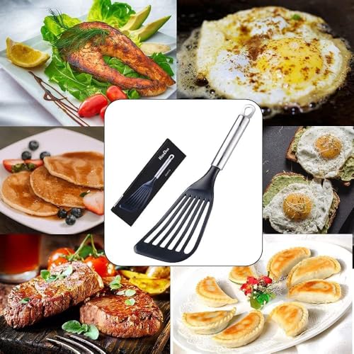 Image of KSENDALO 2 Pack Thin Flexible Fish Spatula for Nonstick Cookware, Black