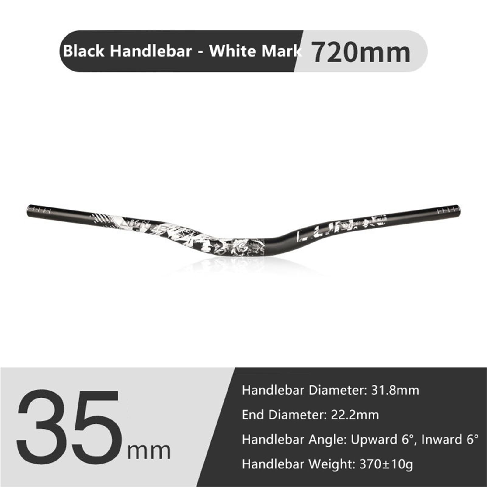 31.8mm VTT guidon 35mm Riser en alliage d'aluminium VTT vélo Riser guidon Extra Long 720/780mm(31.8-35mm Rise 720 Black)
