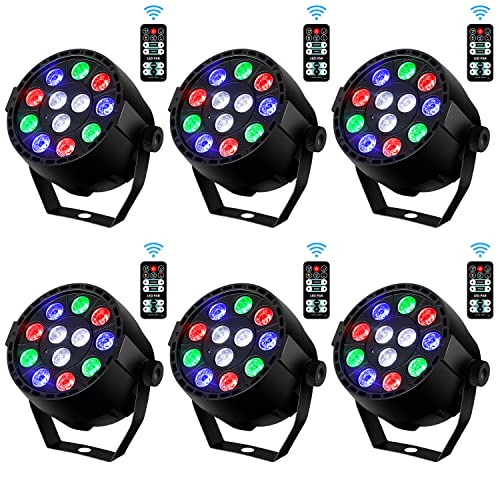 Iluminación Escénica 6 Paquetes 12x1W LED RGGW 4 en 1 LED Par, 8 Canales DJ Party Light, con...