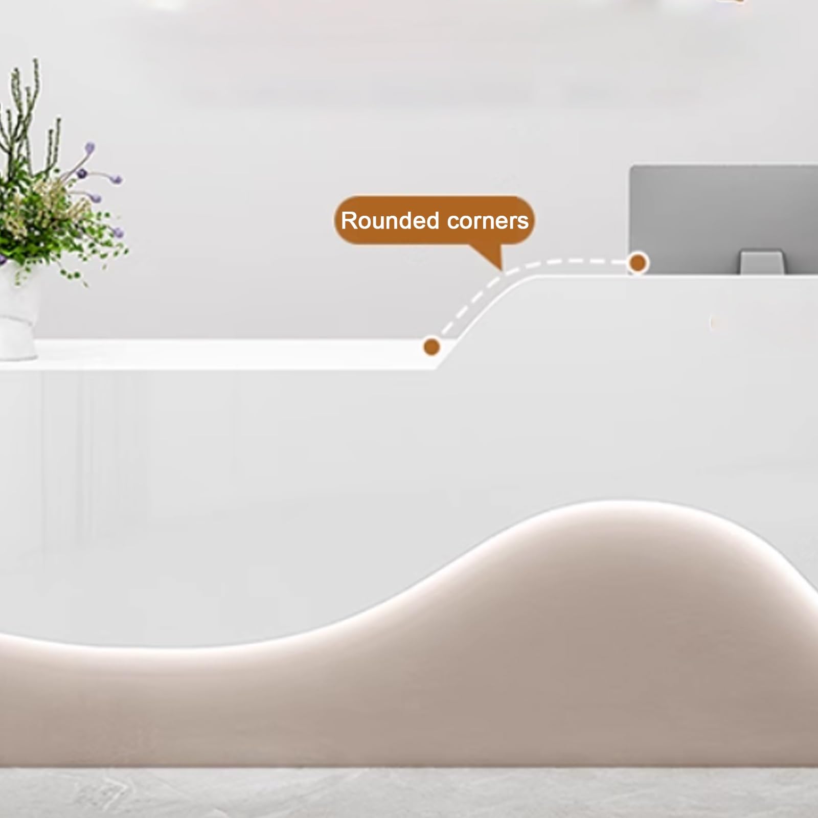 Stylowe nowoczesne biurko recepcyjne LED z zamykaną szufladą przegrodą w kształcie litery L, naturalne i białe wykończenie, 100 cm meble biurowe do współczesnych miejsc pracy