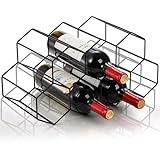 AVLA Metal Countertop Wine Rack, 9 Bottles Holder for Storage, Freestanding Modern Small Bottle Storage, Geometric Design Tabletop Rack for Cellar Bar Cabinet, Black