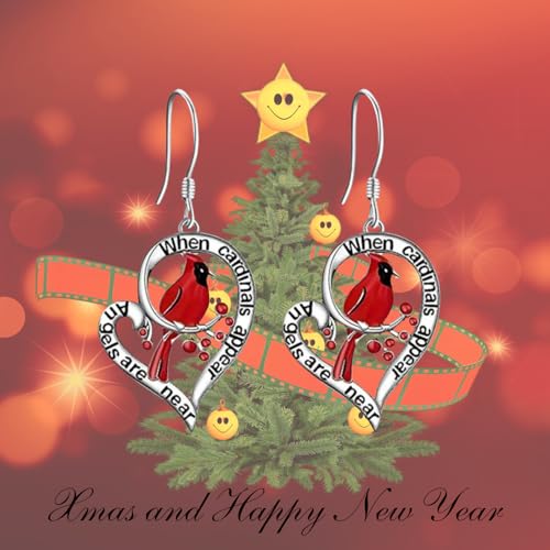 Cardinal Red Bird Dangle Drop Earrings for Women Dainty Bird Heart Fish Hook Earrings Memorial Jewelry4