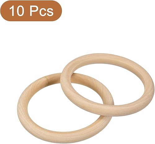 Miniatura 3 de uxcell 10 anillos de madera natural de 3.3 pulgadas (3.346 in), círculos de madera lisa sin terminar de 0.394 in de grosor para manualidades, tejer,