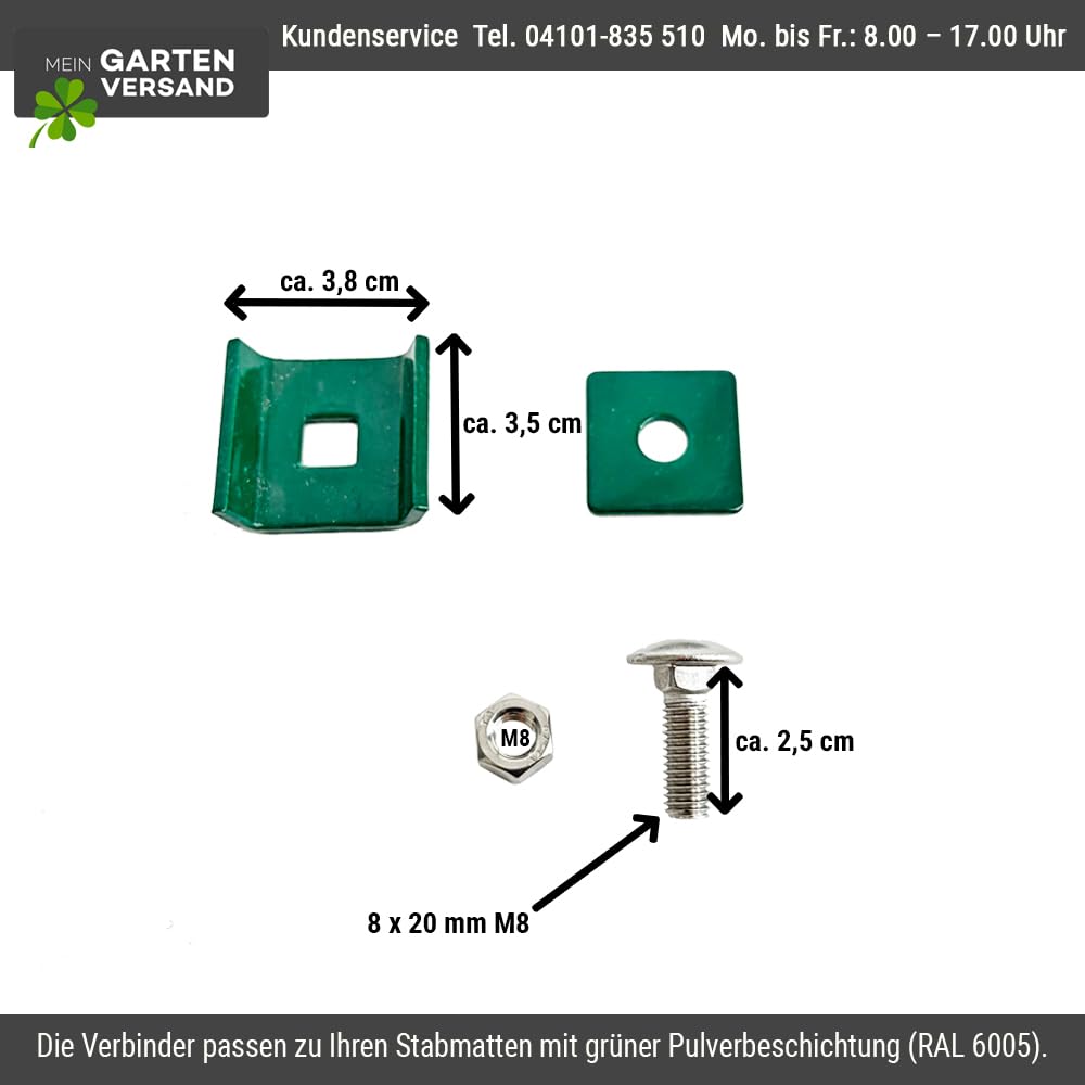Doppelstabmatten Verbinder 6/5/6 mm 5er Set – grün RAL 6005 pulverbeschichtet – Gittermatten-Verbinder/Mattenverbinder für Stabmattenzaun