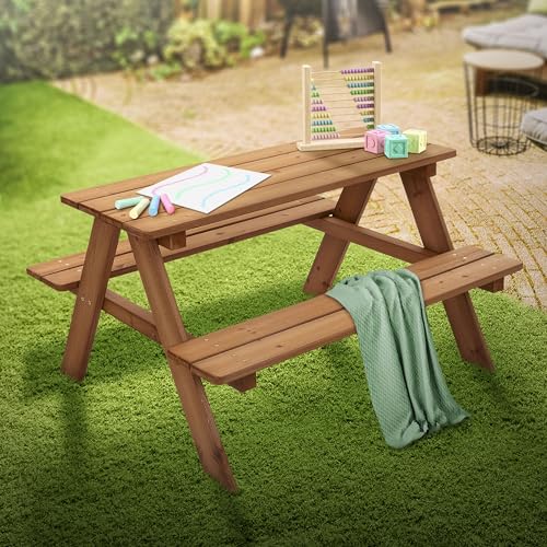 ML-Design Table de Pique-Nique avec 2 Bancs, Ensemble de Jeu pour Enfants, Marron, en Bois Massif, avec 4 Places, Résistant aux Intempéries, Surface et Bords...