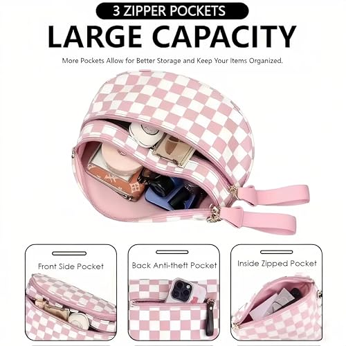 Image of Checkered Crossbody Bum Bags for Women, Nylon Sling Bags with Shoulder Strap, Large Capacity Checkered Purse Bag