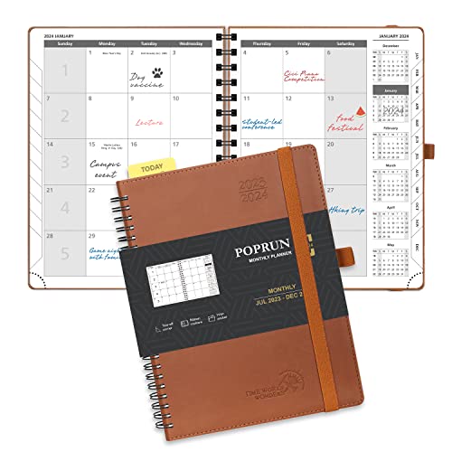Poprun Monthly Planner 2023-2024 (6.5'' X 8.5'') 18 Months Calendar (Jul 2023 - Dec 2024) With Monthly Expenses Page, Monthly Appointment Book For Time Management, Vegan Leather Cover - Brown #TOP12