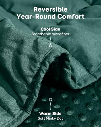 Image of Kivik Breathable Weighted Blanket for Adults, 20lbs Ultra Soft Minky Dot Heavy Blankets, Reversible Cooling and Warm Blanket for All Seasons, Machine Washable, 80 inchx87 inch Queen Size, Dark Green