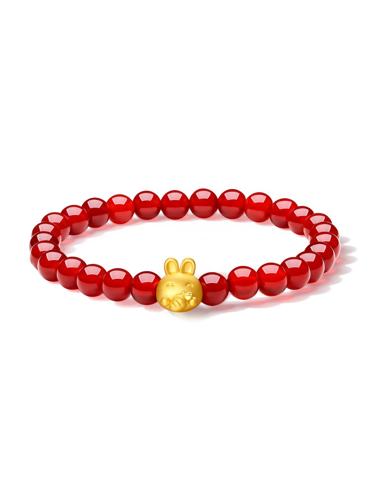 24K Solid Gold Bracelets for Women, Stretchable Lucky Animals Real Gold Rabbit Bangle Charm Bracelets, Pure Gold Agate Beaded Zodiac Bunny Bracelet