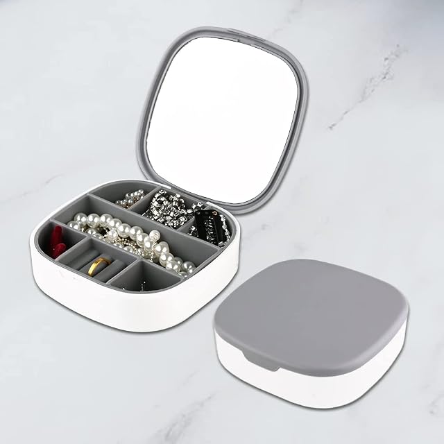 Hileyu Mini Jewellery Box Organiser,Portable Travel Jewellery Case,Small Jewellery Box for Girls Women,Small Jewellery Organiser with Mirror,Jewelry Storage Case for Rings Earrings Necklaces