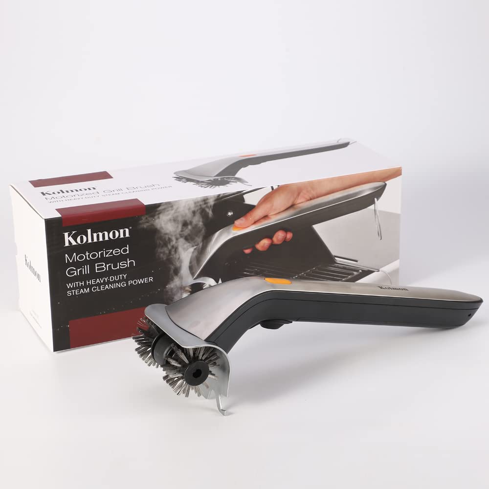 Cepillo de barbacoa moterizado con potencia de limpieza de vapor resistente y raspador para una limpieza fuerte, ajuste de gas, carbón y parrilla