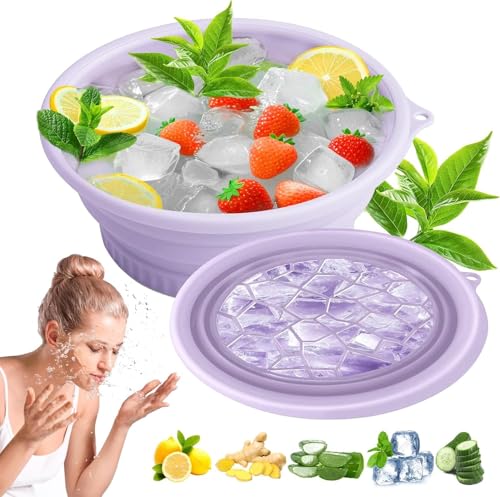 Image of ANTIL'S Silicone Ice Face Bowl with Built-in Ice Tray - Collapsible Facial Ice Bath Tub for Skin Tightening, Acne Relief & Cold Plunge Therapy - Portable Spa Tool for Home & Travel (Pack of 1) (Purple)