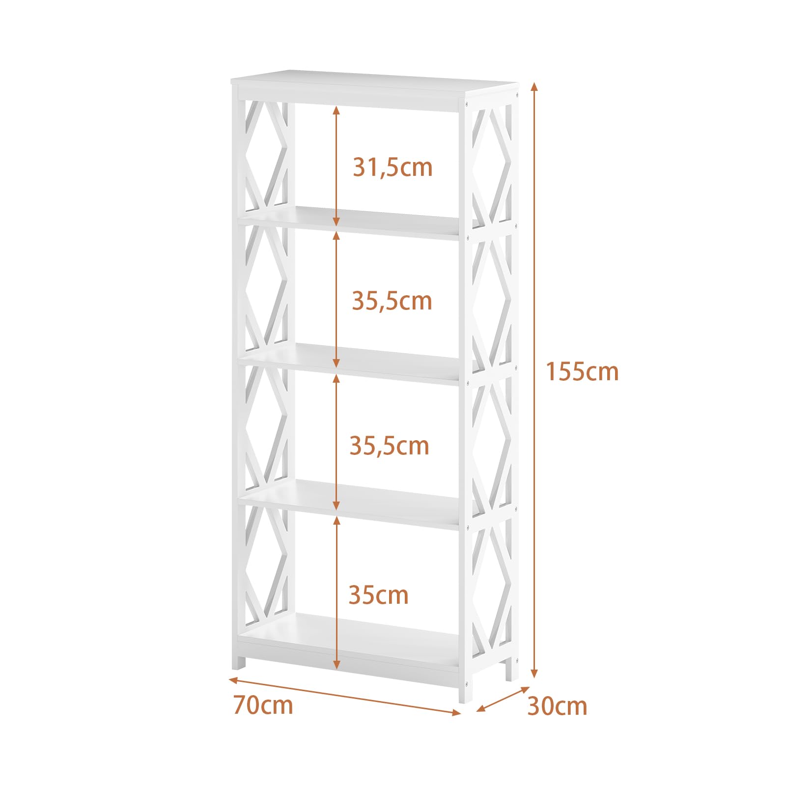 GIANTEX Bibliothèque à 5 Niveaux, Bibliotheque Livre avec Kit Anti-Basculement, Etagere Livre Style Moderne, Meuble de Rangement pour Bureau, Salon, Chambre, Salle d'Étude, 70 x 30 x 155 cm, Blanc