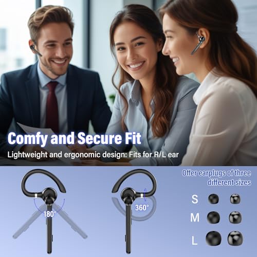 Image of 2026 Bluetooth Headset, Wireless Bluetooth 5.3 Earpiece, 90Hrs Single-Ear Headset with APTX HD Audio & Mute Button, Dual Noise Cancelling Mics, Hands Free Headphone for Trucker, Business, Gym, Grey