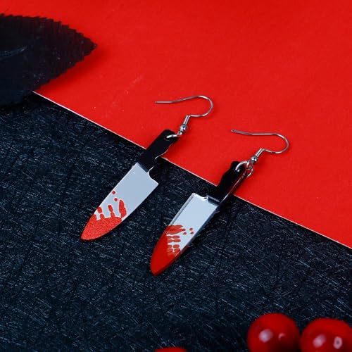 Halloween Earrings, Queen of Hearts Accessories as Gothic Jewelry, Bride of Chucky Halloween Costume for Knife Earrings Bat Rhinestone Halloween Gifts Jewelry for Women3