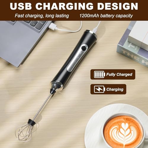 Image of Handheld Electric Milk Frother with 2 Heads, Coffee Whisk Foam Mixer with USB Rechargeable 3 Speeds, Foam Maker Blender for Latte, Cappuccino, Hot Chocolate, Egg (Type 3)