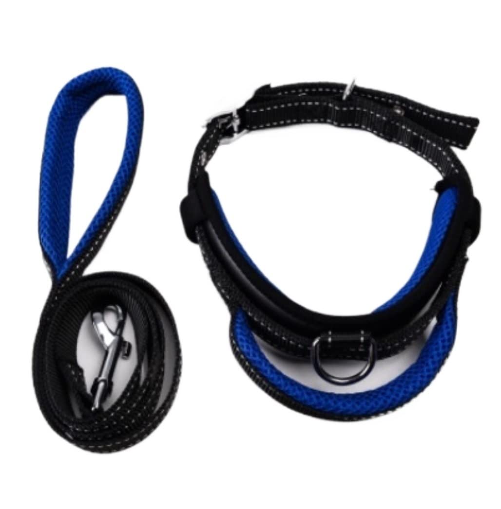 Smycz dla Psa Oddychające Nylonowa Obroża Dla Psa Zestaw Regulowanych Smyczy Treningowych Małych Średnich Psów Bezpieczeństwa Miękkie Regulowana(Blue,2.0cm*120cm)