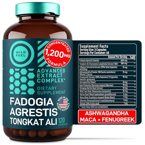 Fadogia Agrestis Tongkat Ali Supplement - 600mg Fadogia Agrestis for Men 500mg Longjack Tongkat Ali Ashwagandha Maca Fenugreek Complex - Muscle Strength Energy Mood Support - 120 Capsules