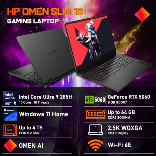 Image of HP OMEN 16 Slim RTX 5060 Intel Ultra 9-285H 240Hz QHD+ RGB Gaming Laptop