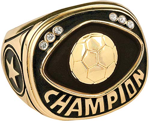 Express Medals Champion Soccer Trophy Ring in Sizes 6 to 15 with Award Display Stand Case and Neck Display Ball Style Chain 6