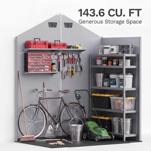 Image of Devoko 6X4 FT Plastic Outdoor Storage Shed with Floor, Light Grey