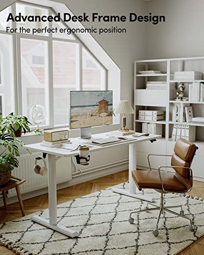 Image of FEZIBO Height Adjustable Electric Standing Desk, 44 x 24 Inches Stand up Table, Sit Stand Home Office Desk with Splice Board, White
