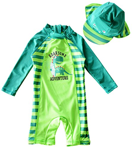 Toddler Baby Boy Summer Long Sleeve One Piece Rash Guard Swimsuit Sun Protection Green 2-3 Years