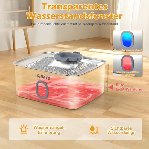 15L Trinkbrunnen für Katze, Großer Edelstahl Trinkbrunnen für Hunde mit tieferer & breiterer Trinkfläche, Ultra-leiser Katzenbrunnen mit LED & Sichtfenster - Ideal für große Hunde, Mehrere Haustiere