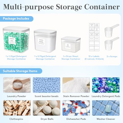 Image of Lifewit Laundry Pods Container with Pop-up Lid, 0.5+0.72+1.2 gal, 3 Pcs | Coffee Pod, K-Cup Storage, Laundry Room Organization, Dryer Sheet Holder for Washing Powder Detergent