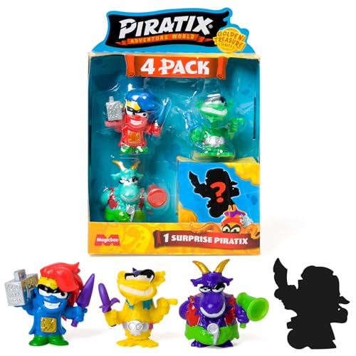 PIRATIX Adventure World Serie Golden Treasure – Pack de 4 Figuras. Contiene 4 Piratix (1 Sorpresa) y 4 Accesorios. Pack 2 de 4