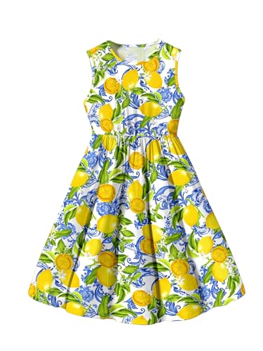 Floerns Girl's Summer Fruit Graphic Print Tank Dress Sleeveless Ruffle Hem Cute Midi Dresses